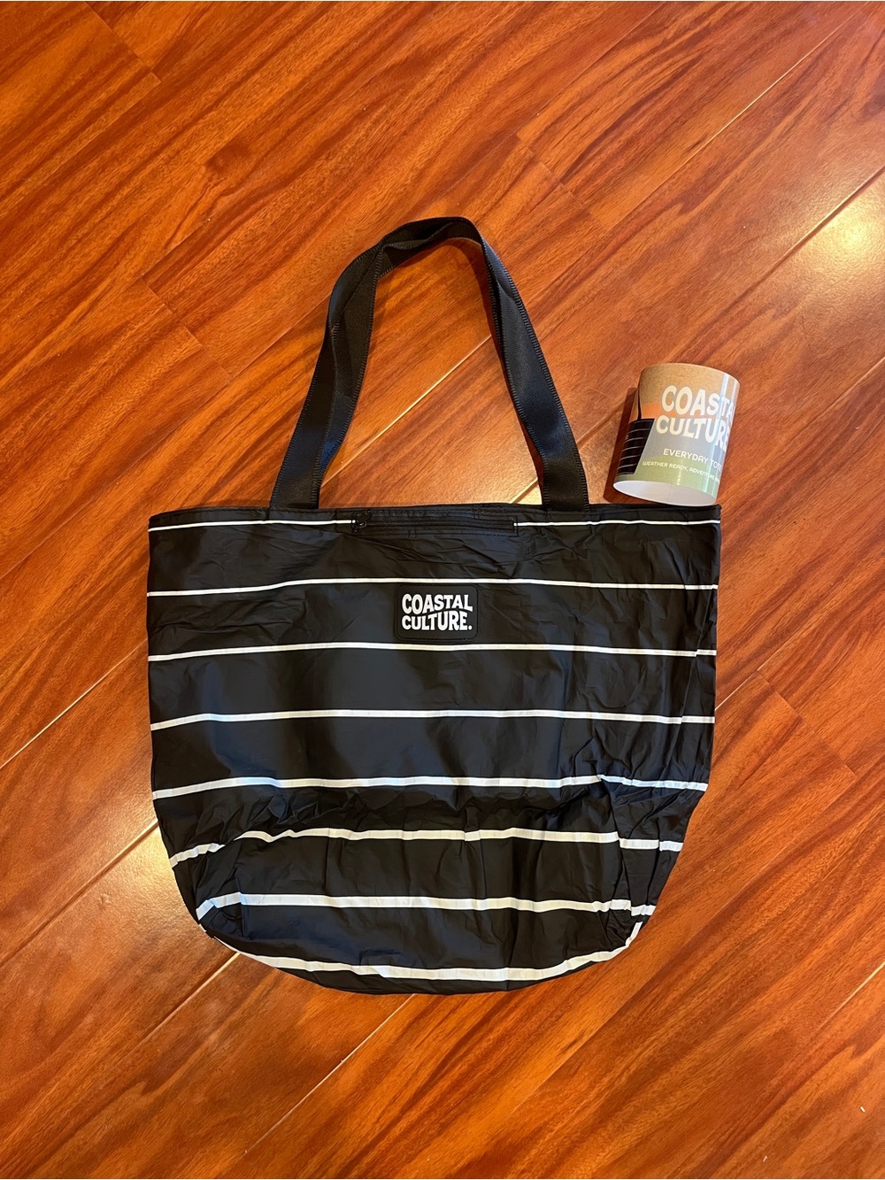 Coastal Culture Packable Everyday Tote Bag - Black & White Stripe